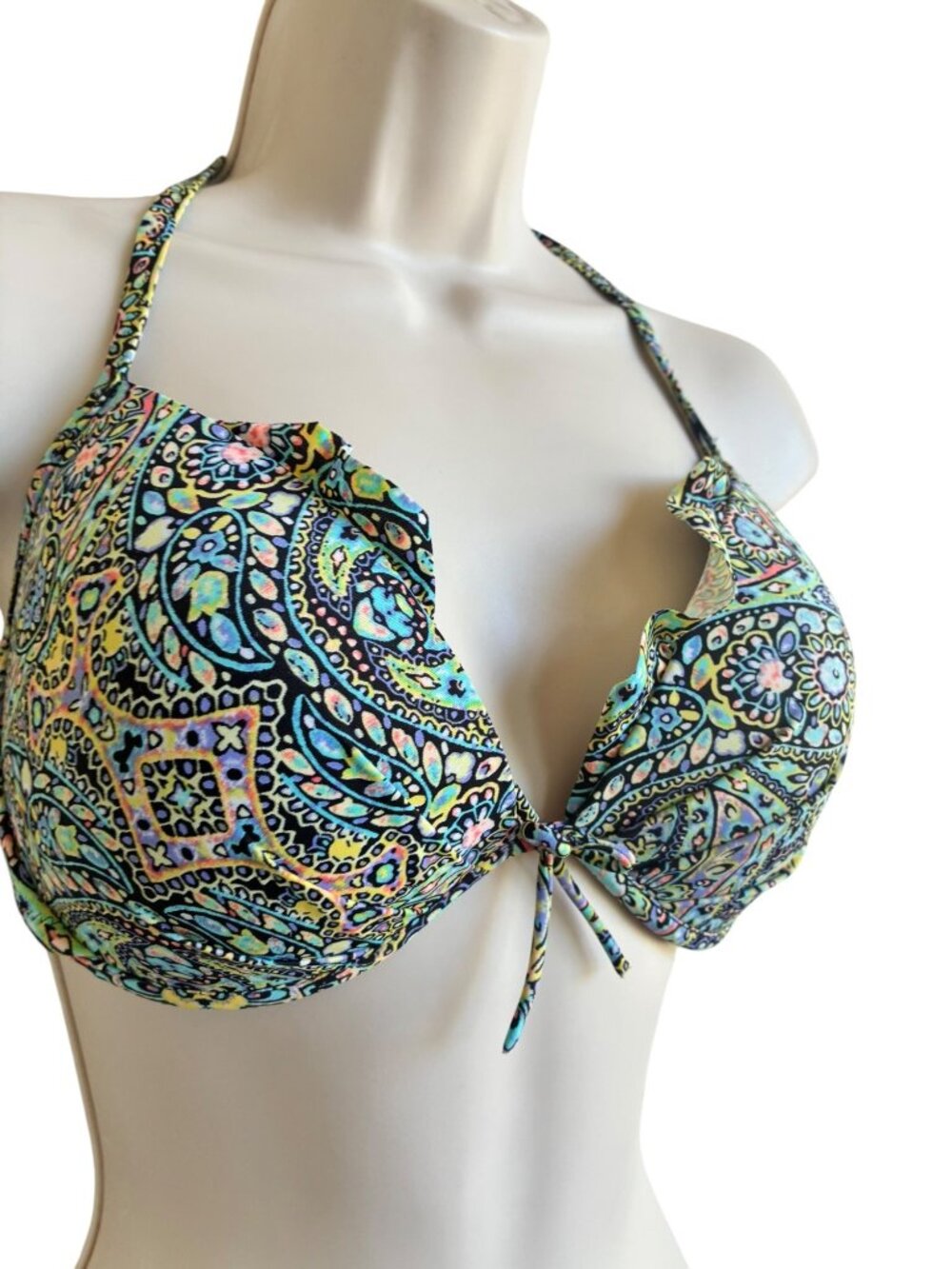 Victoria's Secret Fabulous Bikini Top Push-Up Halter Mosaic Garden Paisley 36D - Picture 1 of 9